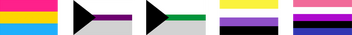 Pride Flags: Pansexual; Demisexual; Demiromantic; Non Binary; Genderfluid